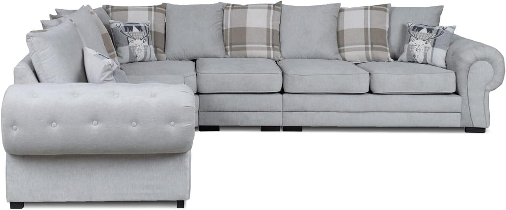 VERONA GREY | FABRIC LARGE SCATTER BACK | CORNER SOFA SUITE- 6 SEATER COUCH FOR LIVING ROOM| FreeDELIVERY