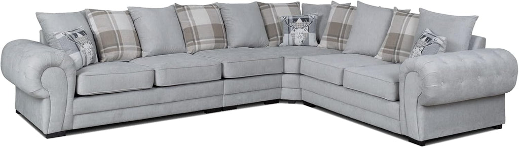 VERONA GREY | FABRIC LARGE SCATTER BACK | CORNER SOFA SUITE- 6 SEATER COUCH FOR LIVING ROOM| FreeDELIVERY