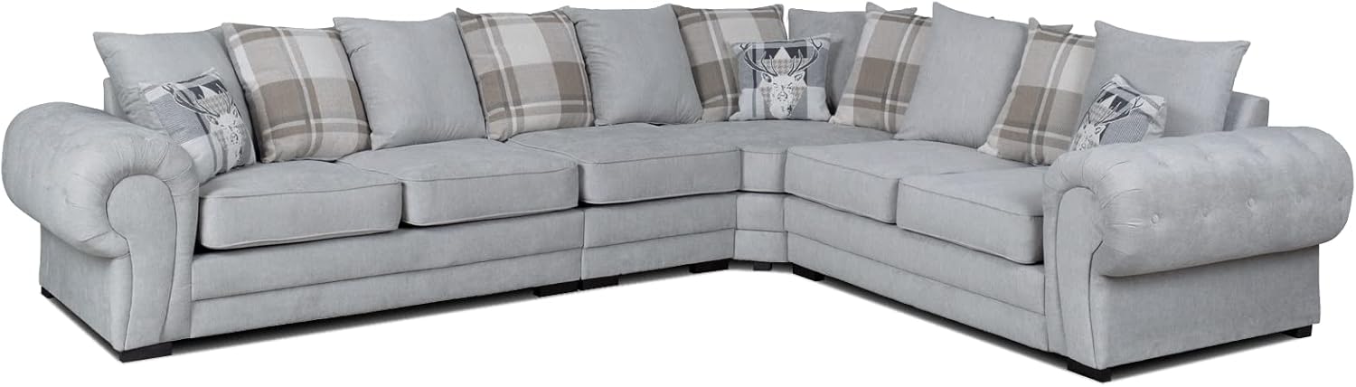 VERONA GREY | FABRIC LARGE SCATTER BACK | CORNER SOFA SUITE- 6 SEATER COUCH FOR LIVING ROOM| FreeDELIVERY