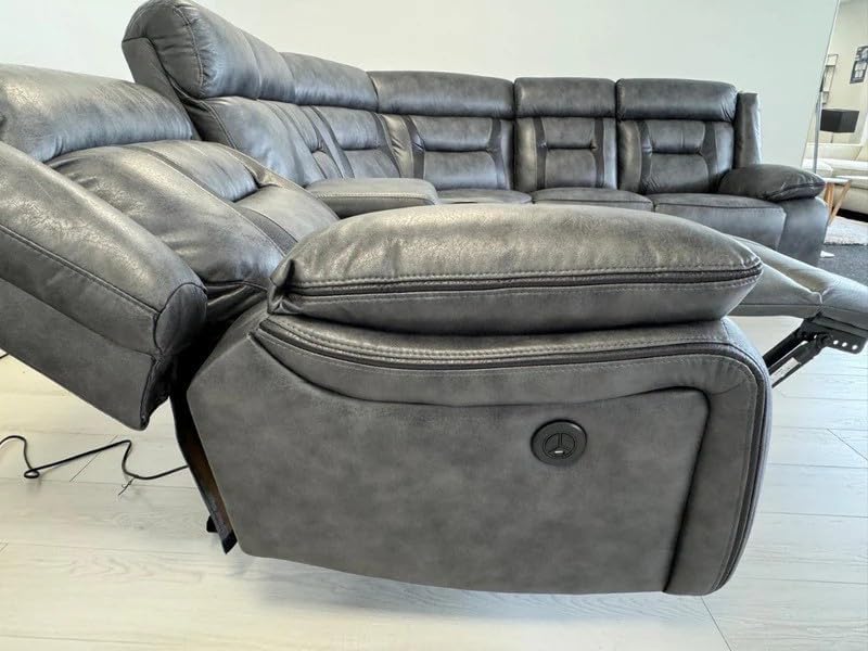 Nova Leather Electric Recliner | With Cupholders |  USB Charging Ports |  Elephant Grey | Corner Sofa