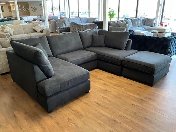 Cinema U Shape Sofa | Living Room Corner Suite with Footstool | Fabric