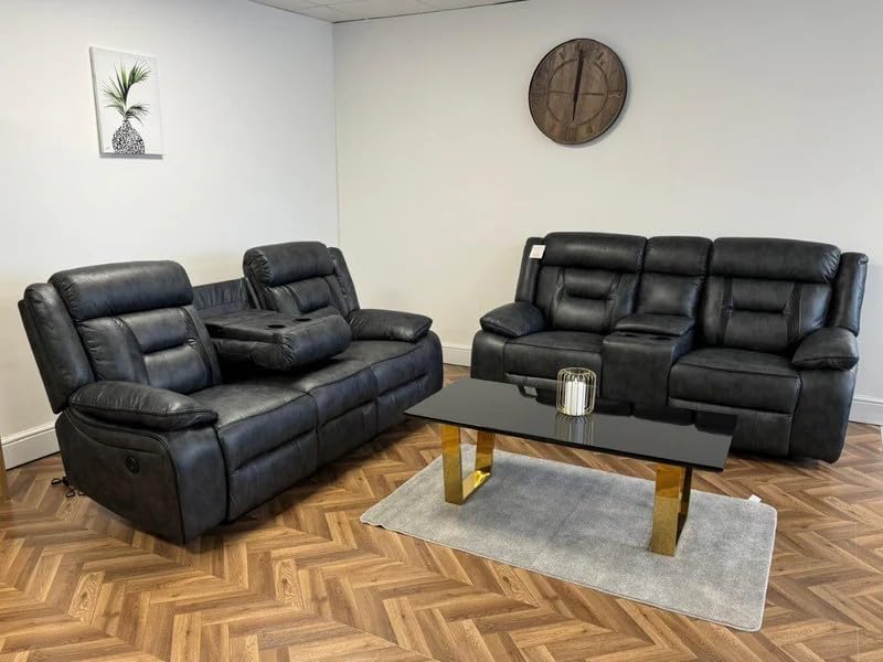 Nova Electric Recliner 3+2 seater Leather Sofa Set | Cupholders | USB Charging Ports | Elephant Grey | Leather Sofas