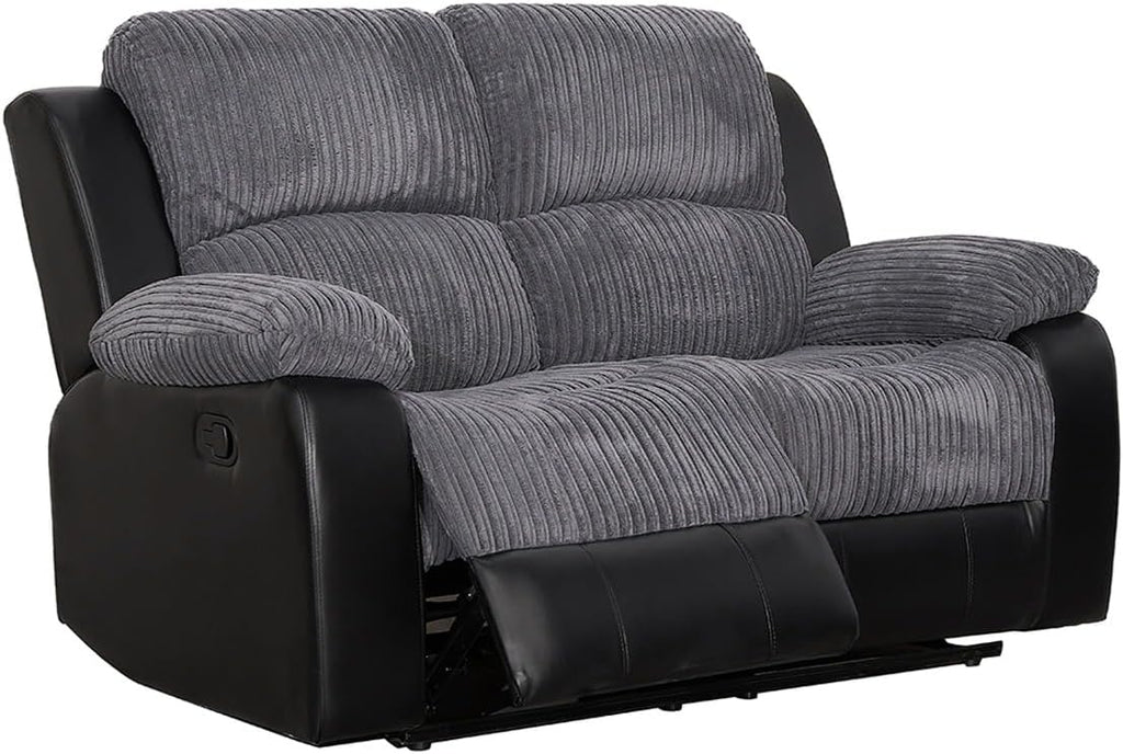 Roma | Cord | 3+2+1 Sofas | Recliner Sofa With Cupholders | Grey/Black | FREE DELIVERY