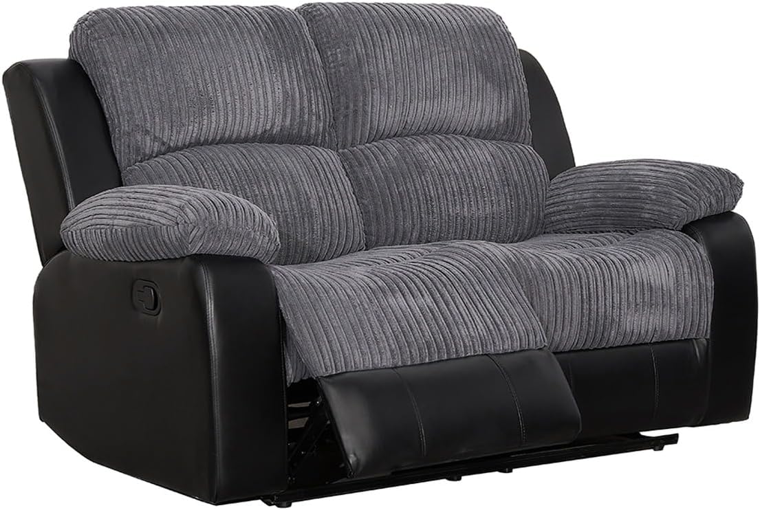 Roma | Cord | 3+2+1 Sofas | Recliner Sofa With Cupholders | Grey/Black | FREE DELIVERY