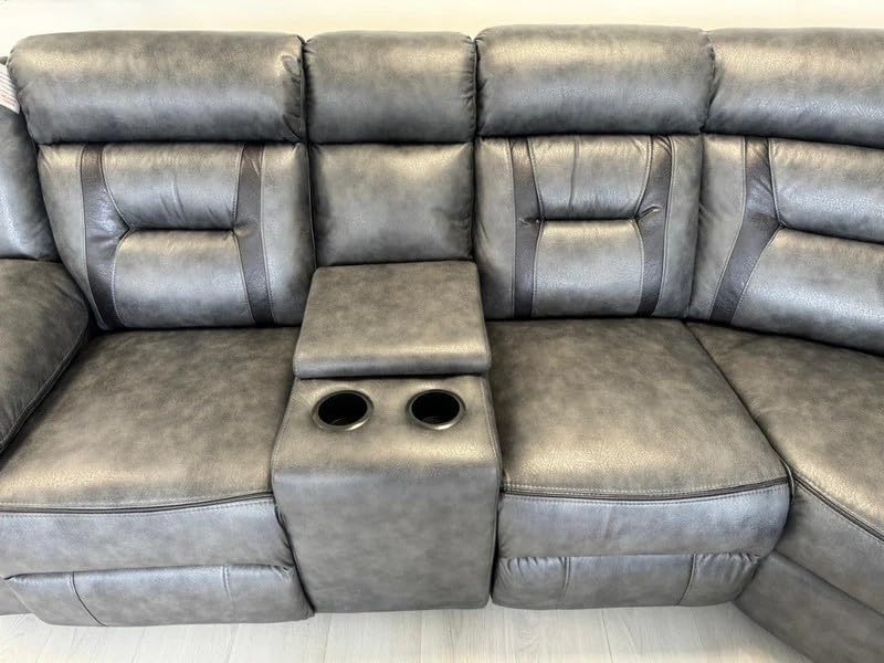Nova Leather Electric Recliner | With Cupholders |  USB Charging Ports |  Elephant Grey | Corner Sofa
