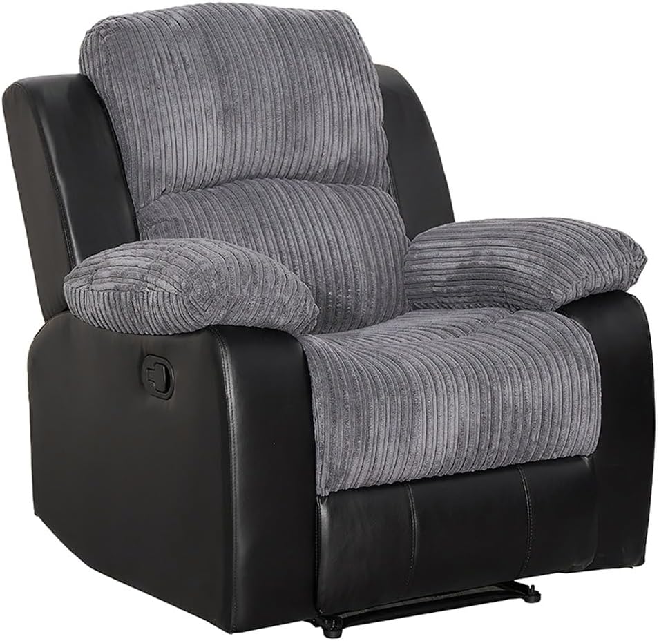 Roma | Cord | 3+2+1 Sofas | Recliner Sofa With Cupholders | Grey/Black | FREE DELIVERY