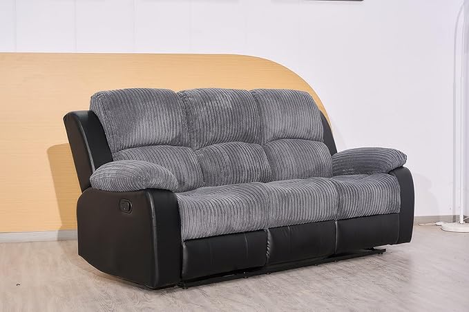 Roma | Cord | 3+2+1 Sofas | Recliner Sofa With Cupholders | Grey/Black | FREE DELIVERY