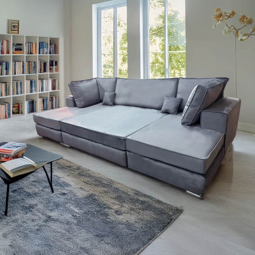 Large U-Shape Cinema Sofa in Charcoal Plush - Luxury Media Room Seating & Premium Plush Fabric Texture for Cinema Sofa - Available in Mink and Grey