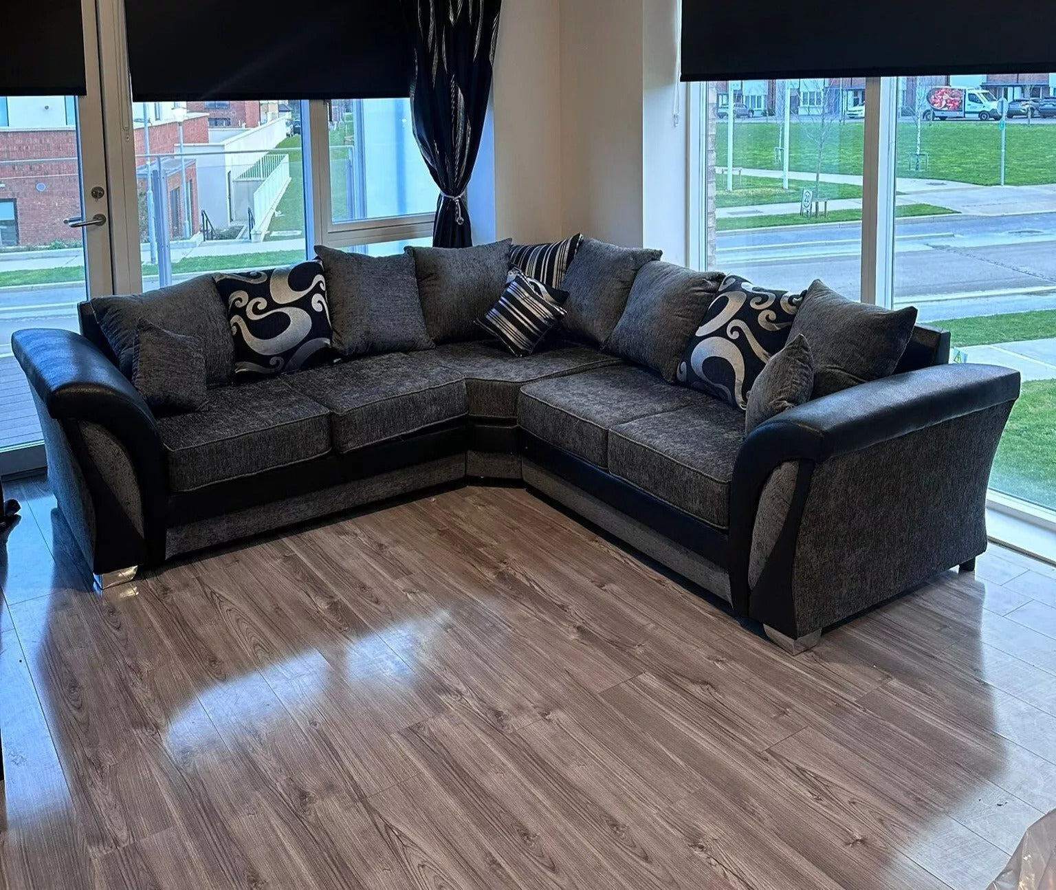 Farrow Shannon 2C2 Corner Sofa in Black and Grey - Front View