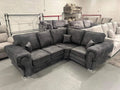 Luxury Verona 1C2 Corner Sofa in Gunmetal Marble Plush Fabric - Front View