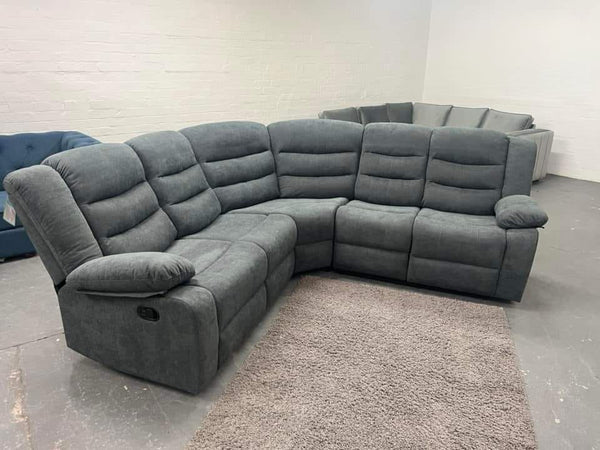 Malibu Chesterfield Corner Sofa in Stone Daytona Fabric with Silver Trims