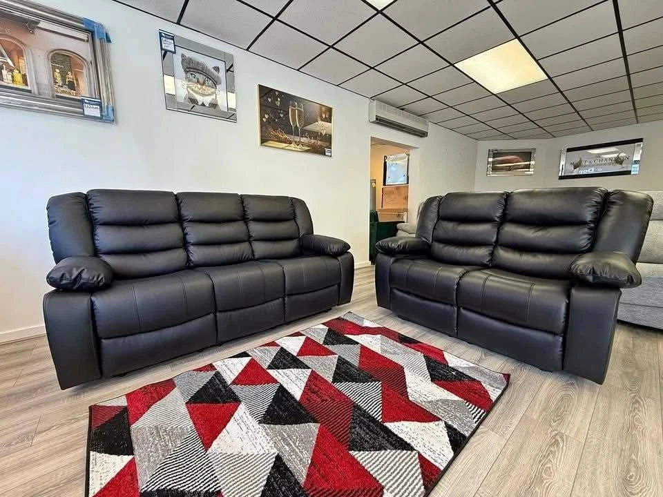 Modern living room set - 3 seater and 2 seater leather recliners
