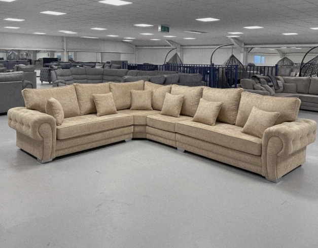 Verona Beige Chenille Corner Sofa 2C3 Sectional - Front View