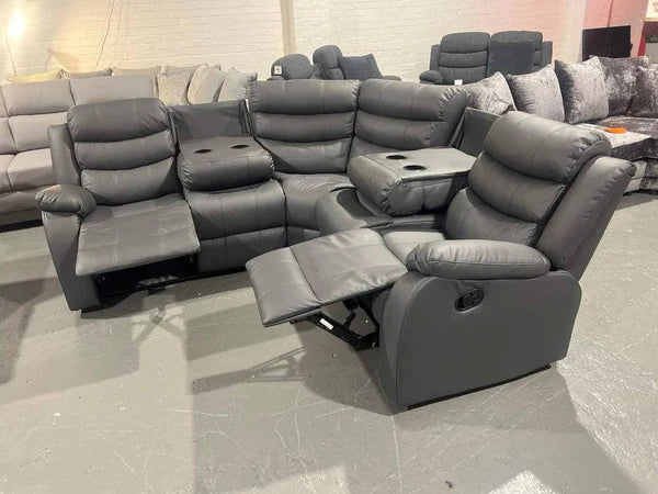 Roma Leather Corner Recliner Sofas with Cupholders