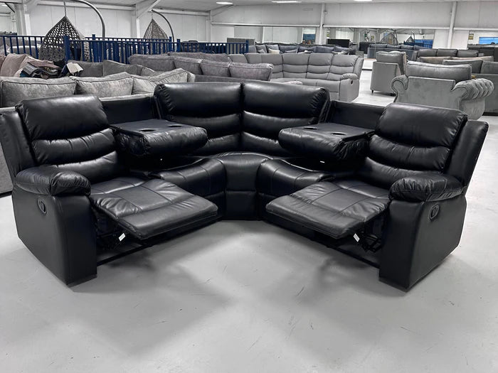 Roma Leather Corner Recliner Sofas with Cupholders