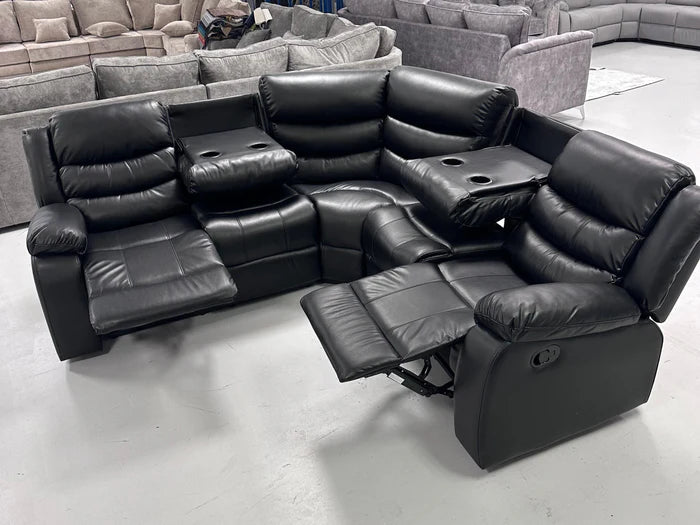 Roma Leather Corner Recliner Sofas with Cupholders