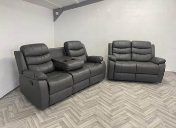 3+2 Roma Leather Recliner Sofas with Cupholders