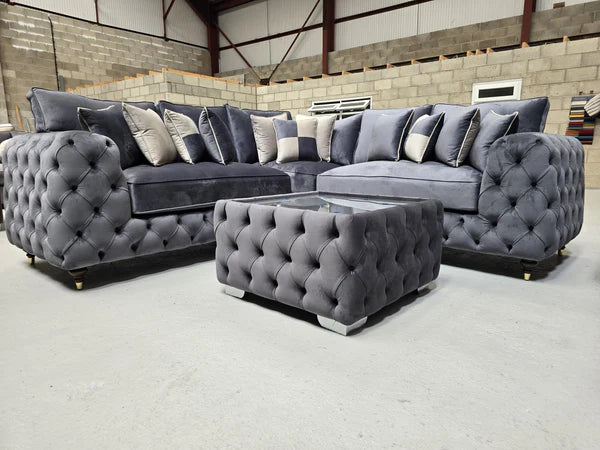 Ashton Chesterfield Corner Sofa - Steel Plush Fabric