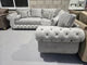 Rio Chesterfield Corner Sofa – Silver Plush Fabric with White Trims