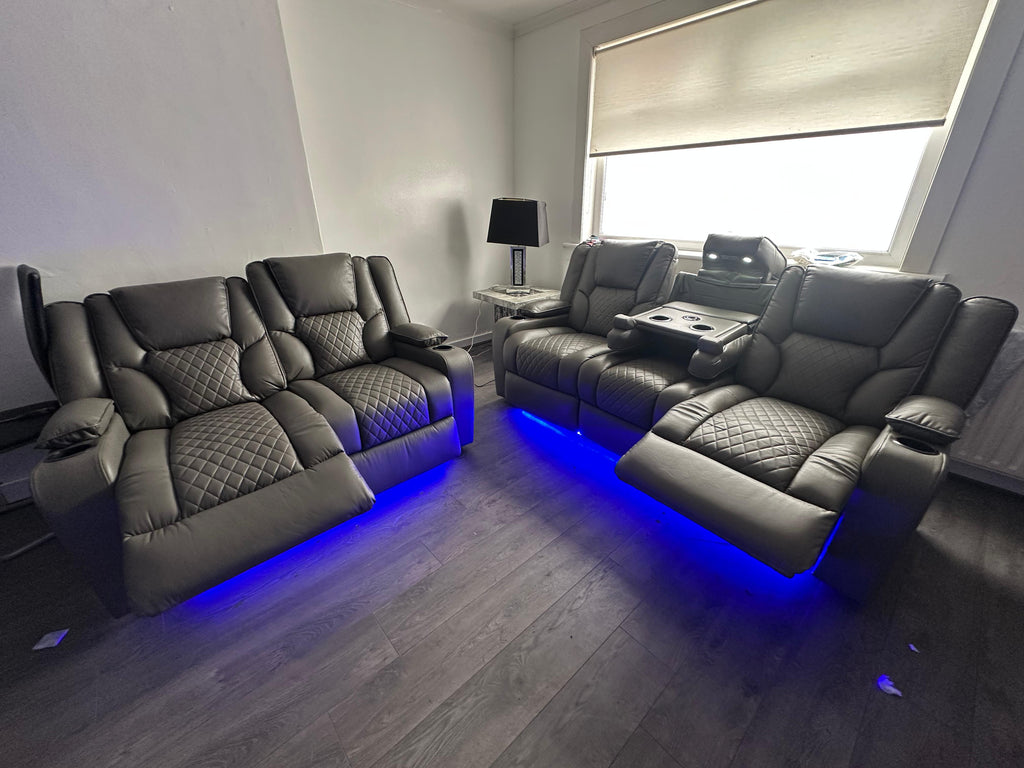 Electric Recliner Orlando 3+2 Sofa Set in Aire Leather | USB | Cup Holder