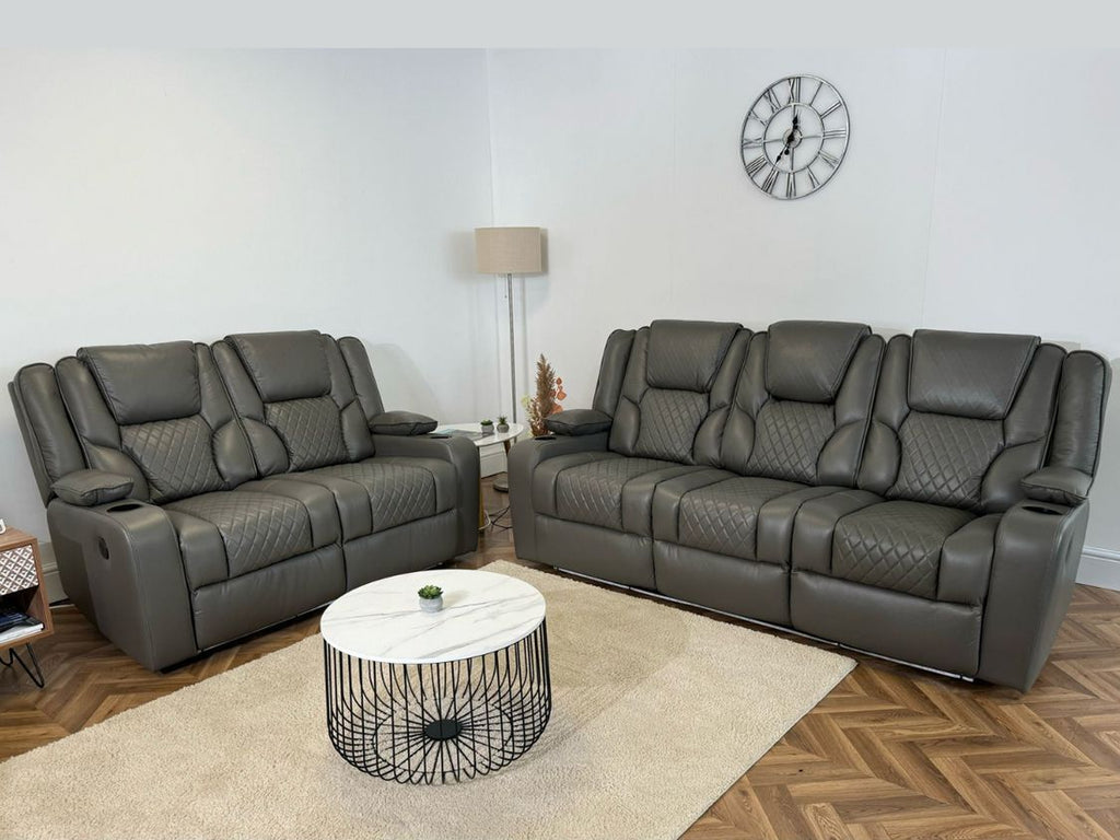 Electric Recliner Orlando 3+2 Sofa Set in Aire Leather | USB | Cup Holder