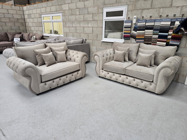 Rio Chesterfield 3 and 2 seater sofa set in New Coffee Plush fabric by IQ Sofas