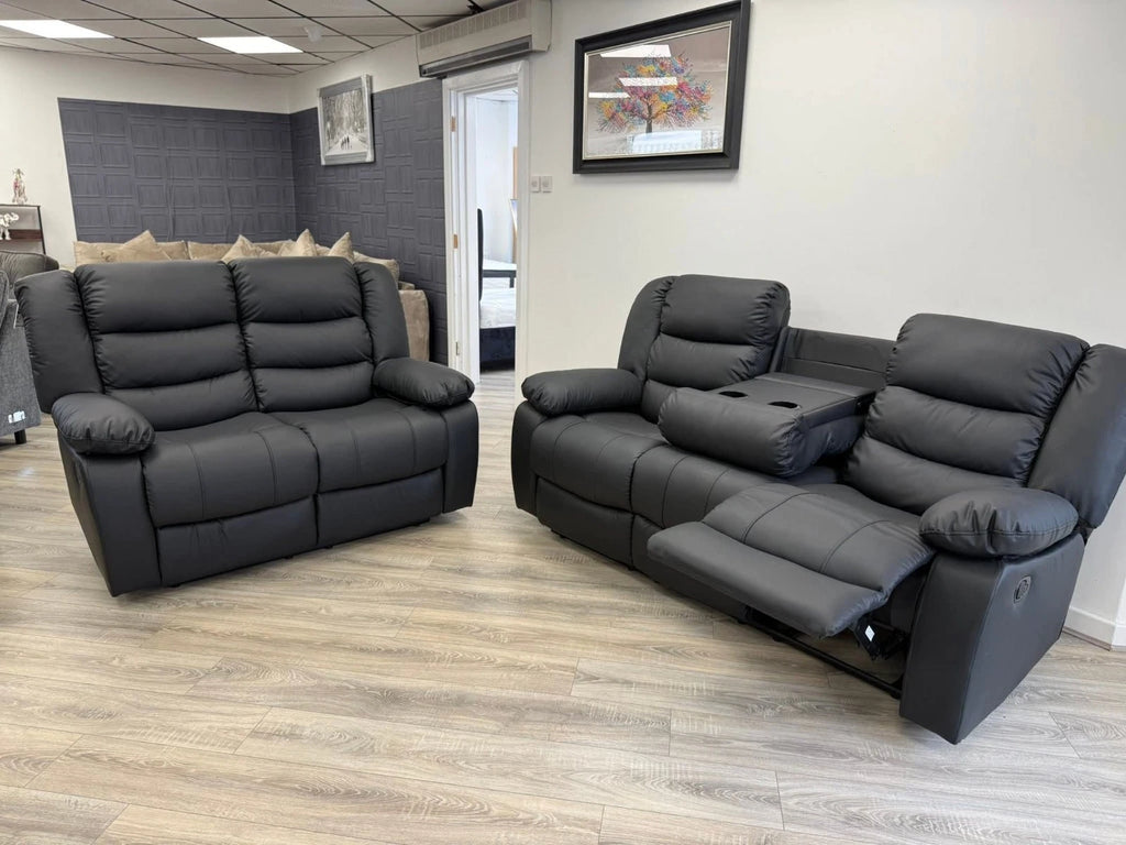 Roma Leather | Manual  Recliner | 3+2 seater | Black & Grey