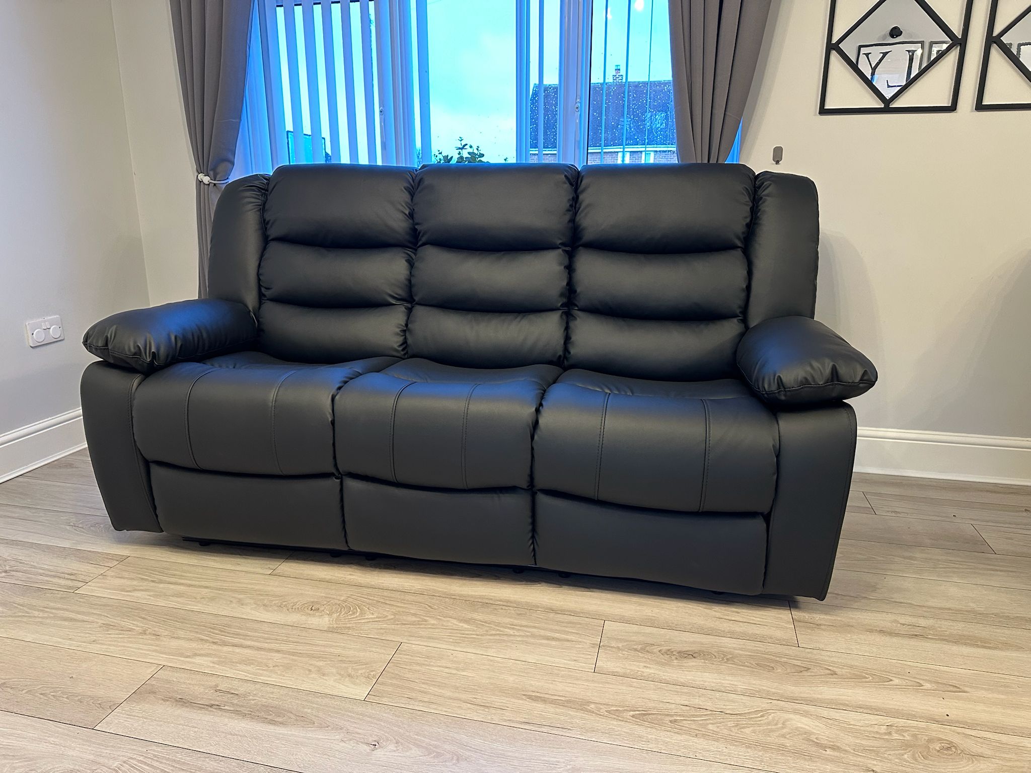 Roma Leather | Manual  Recliner | 3+2 seater | Black & Grey