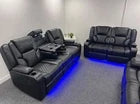 Electric Recliner Orlando 3+2 Sofa Set in Aire Leather | USB | Cup Holder