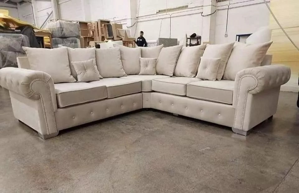 Corner Sofa | 2C2 | Milano | Cream Plush Velvet | Brand New