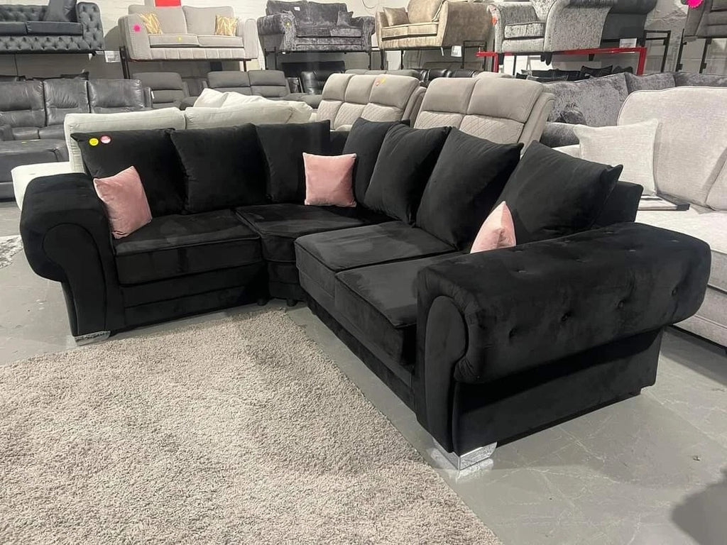 Special Offer – Luxury Verona Corner Sofa | Black Plush | 1C2 | FREE DELIVERY