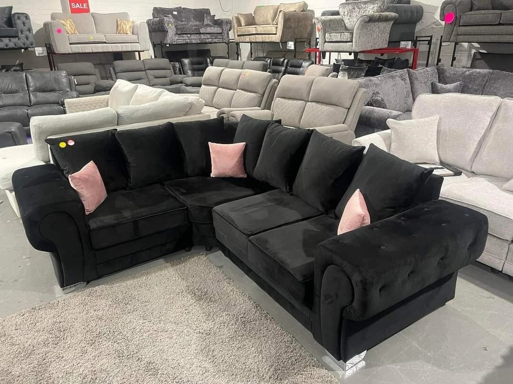 Special Offer – Luxury Verona Corner Sofa | Black Plush | 1C2 | FREE DELIVERY