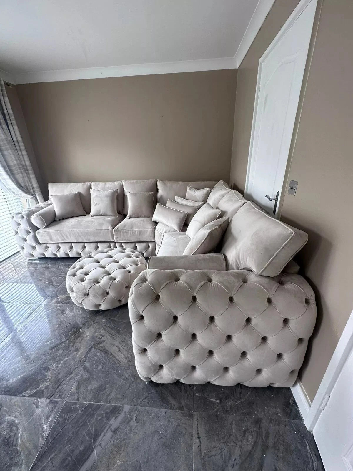 Chesterfield-3c2 Ashton Corner Sofa | High Back | Silver Plush| Upgraded Seating