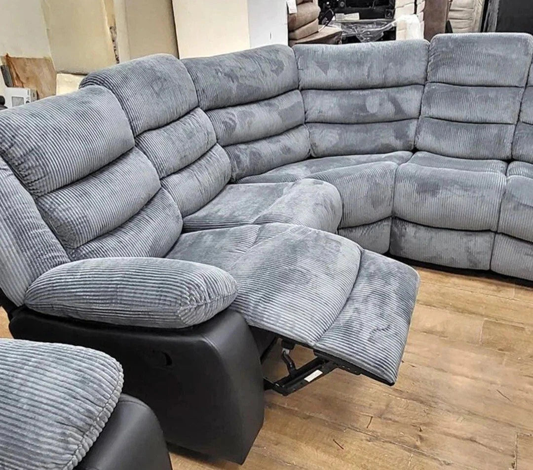 Roma | Cord | Corner | Recliner Sofa With Cupholders | Grey/Black | FREE DELIVERY