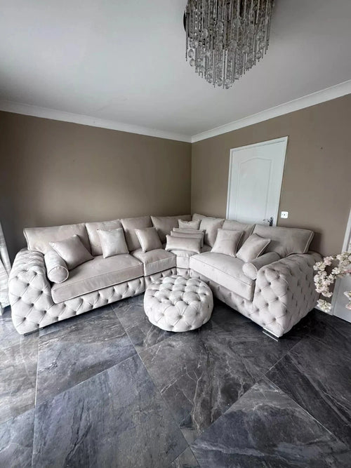 Ashton 3C2 Chesterfield Corner Sofa in Silver Plush Velvet - Large Sectional View
