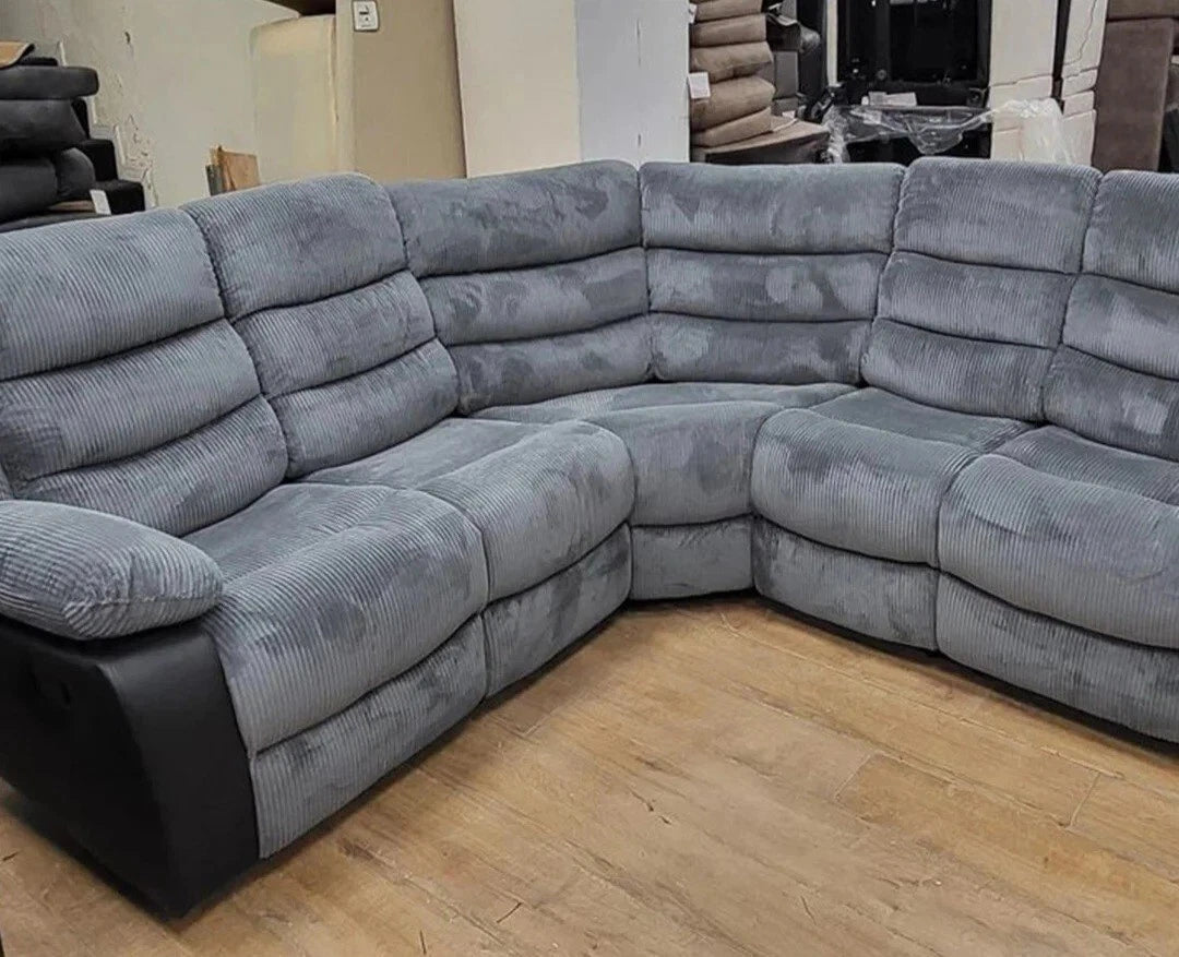 Roma | Cord | Corner | Recliner Sofa With Cupholders | Grey/Black | FREE DELIVERY