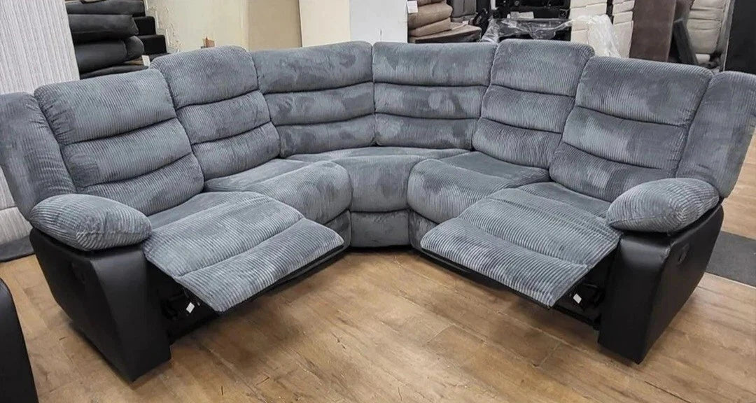 Roma | Cord | Corner | Recliner Sofa With Cupholders | Grey/Black | FREE DELIVERY