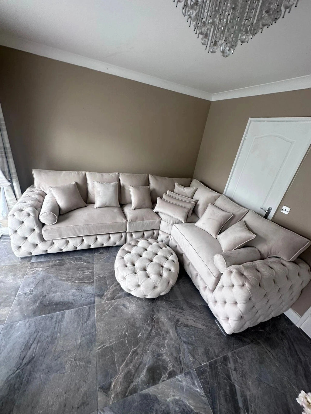 Chesterfield-3c2 Ashton Corner Sofa | High Back | Silver Plush| Upgraded Seating