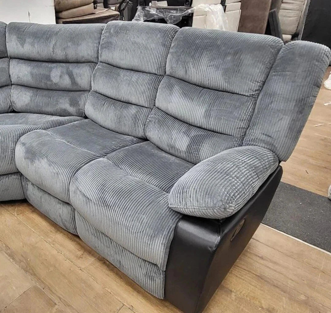 Roma | Cord | Corner | Recliner Sofa With Cupholders | Grey/Black | FREE DELIVERY
