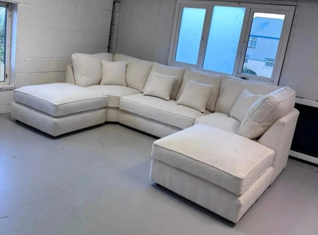 U-Shape | Bishop Corner Sofa | High Full Back | Cream Teddy Upgraded Seating