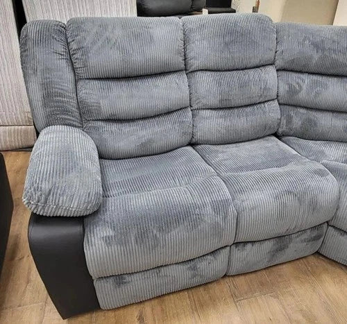 Roma | Cord | Corner | Recliner Sofa With Cupholders | Grey/Black | FREE DELIVERY